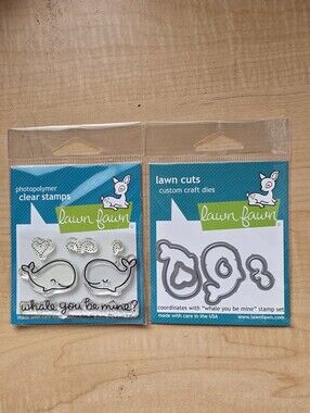 NIP Lawn Fawn 2 pc Set Whale You Be Mine Polymer stamps and craft dies